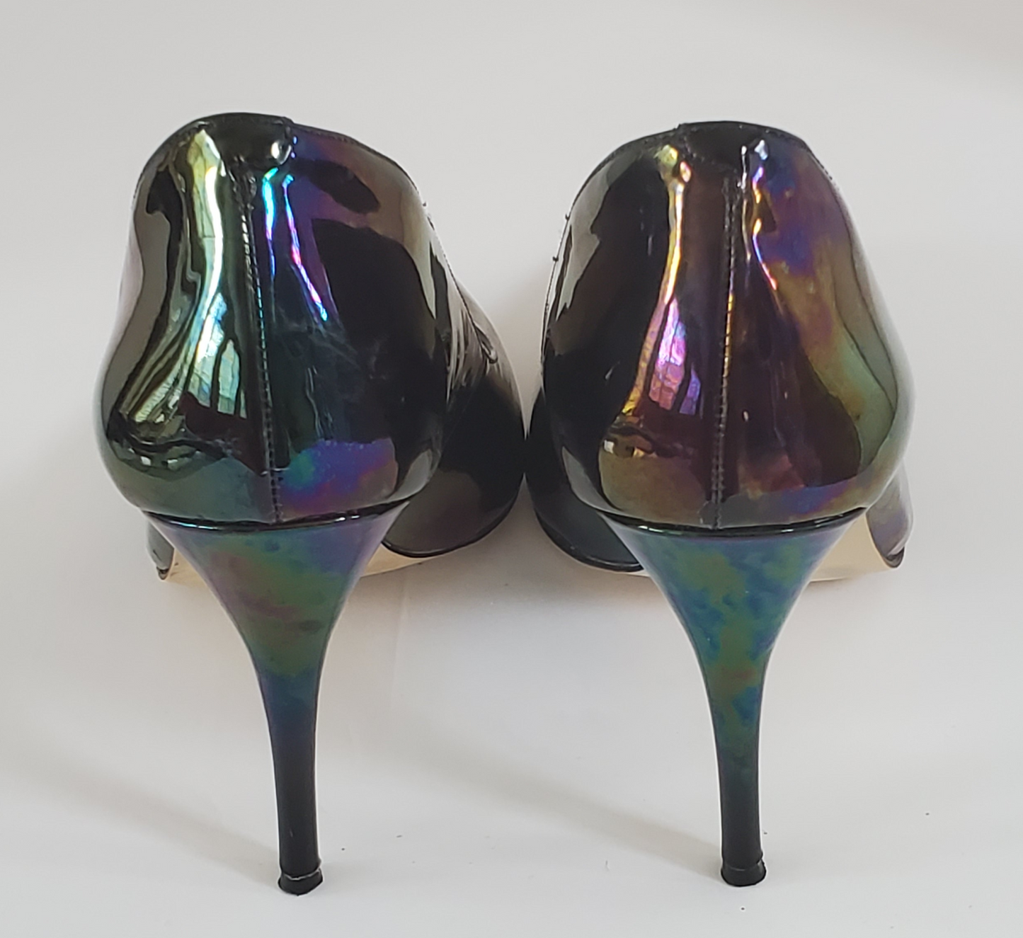 Patent Leather High Heel  Approx 4.5 Heel  Iridescent Mixture of Colors - Purple, Turquoise, Green  Gold Undertones  Leather Soles