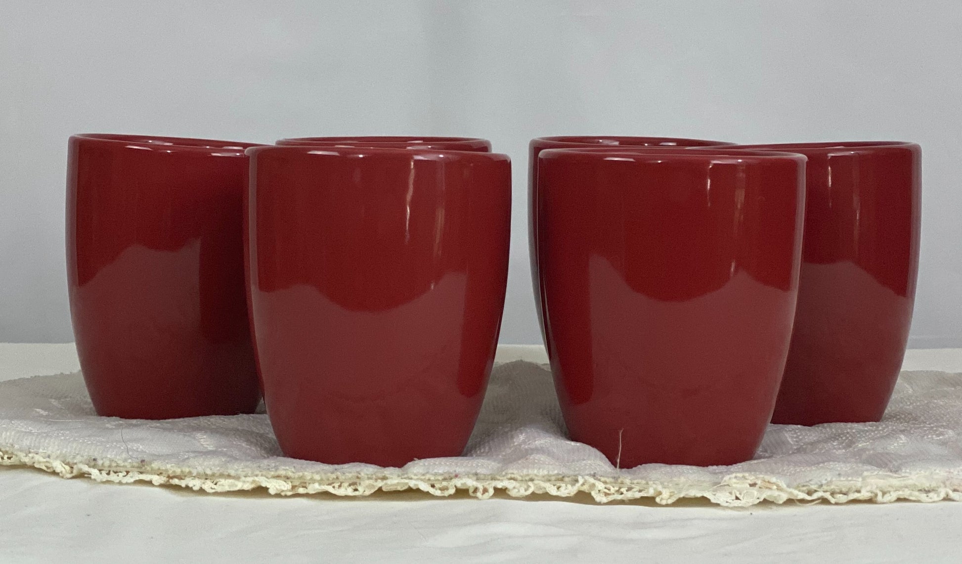 Set of Six (6) Cups/Mugs  Corelle Coordinates  Stoneware - Red/Rust Color  Approx 4” H x 3 ¼ Diameter