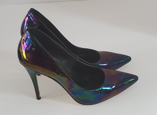 Patent Leather High Heel  Approx 4.5 Heel  Iridescent Mixture of Colors - Purple, Turquoise, Green  Gold Undertones  Leather Soles